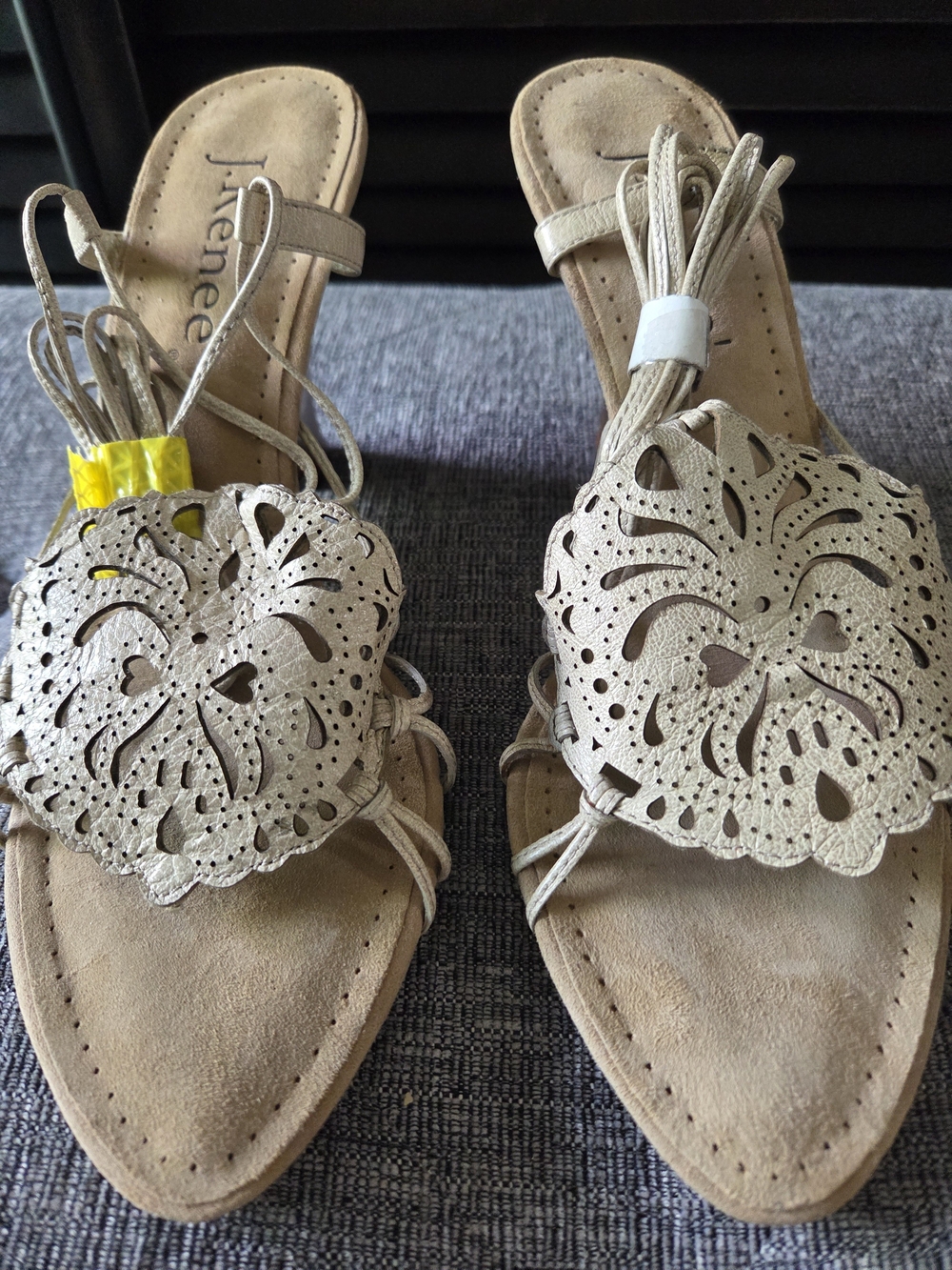 J. RENEE Radius Womens Beige Cutout Lace Up Strappy Wedge Sandals Size 10
